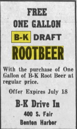 Shorts Drive-In (B&K Root Beer, Allens Root Beer, B-K Root Beer, BK Root Beer) - Jul 1957 Ad